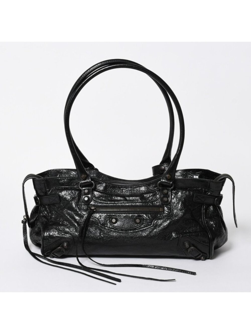 Balenciaga le City East West Tote Shoulder Bag Model Black Blanc